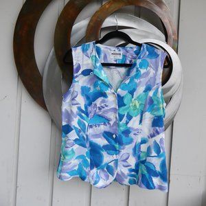 Women's Multi-coloured woven Front Button Sleeveless Top, Size 10,  Vest-like